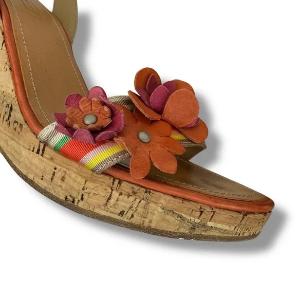 COACH Morgan Strappy Cork Wedges Heels Size 6.5 Floral Shoes - Picture 3 of 15